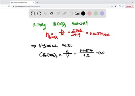 SOLVED: 0.117 g of Iron (III) nitrate are dissolved in water to make 50 ...