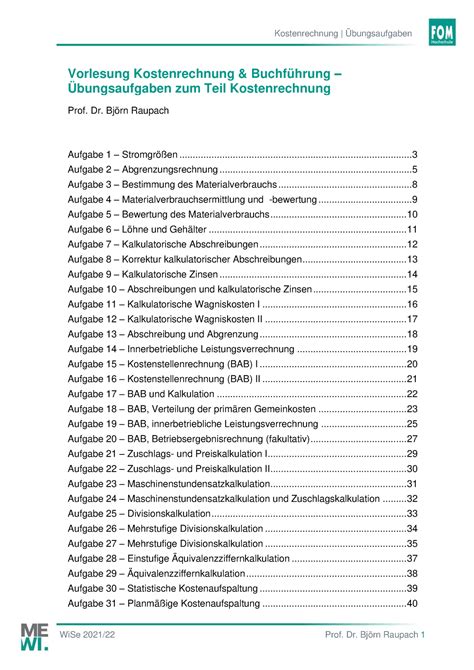 KB Kore Uebungen Wi Se21 Vorlesung Kostenrechnung Buchführung