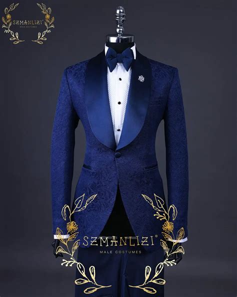 Tailor Made Men Suit 2 Pieces Classic Navy Blue Jacquard Wedding Suit For Men 2023 Slim