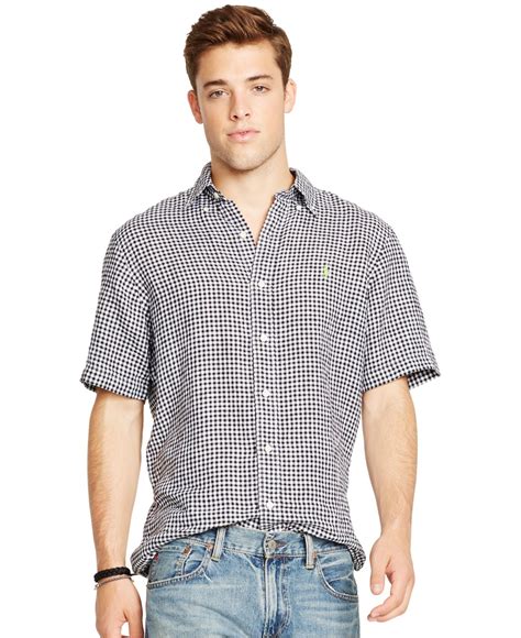 Lyst Polo Ralph Lauren Short Sleeved Checked Linen Shirt In Blue For Men