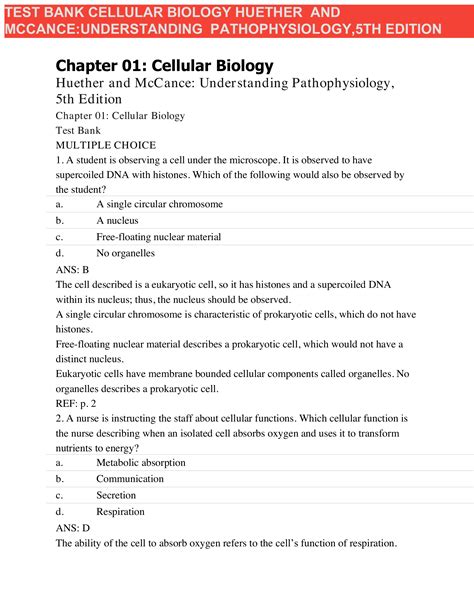 Test Bank Cellular Biology Understanding Pathophysiology Th