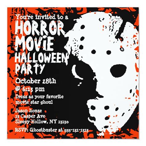 Horror Movie Halloween Party Invitation Horror Party Halloween Invitations