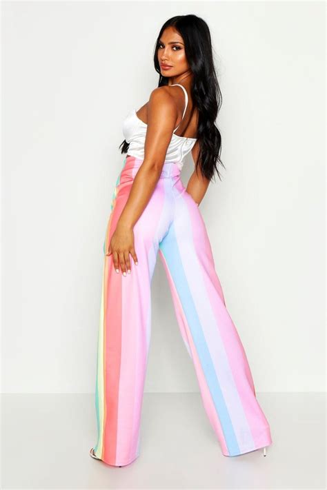 Pastel Stripe Wide Leg Pants Boohoo Striped Wide Leg Pants Striped