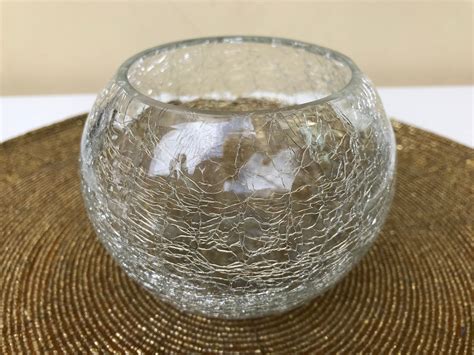 Crackle Glass Votive Candle Holder Clear Crackle Glass Round Etsy