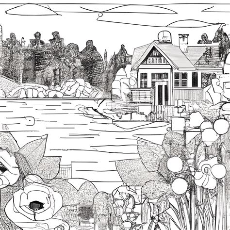 Wooded Lake House Coloring Page · Creative Fabrica