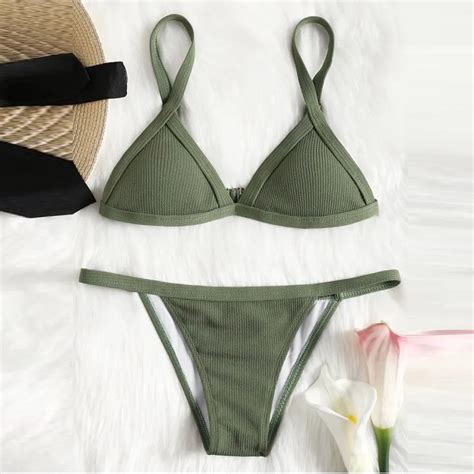 Bikini 2018 Women S Sexy Bra Bikini Solid Color Bathing Push Up Padded Swimsuit Beachwear