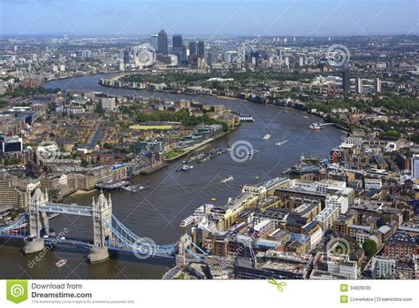 Aerial View River Thames Between Tower Bridge And Stock Image Image