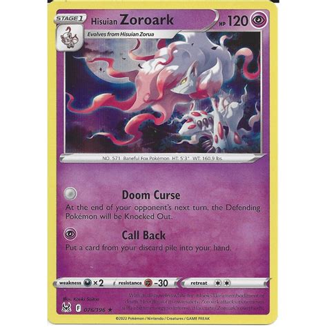 Pokemon Trading Card Game 076 196 Hisuian Zoroark Rare Holo Card