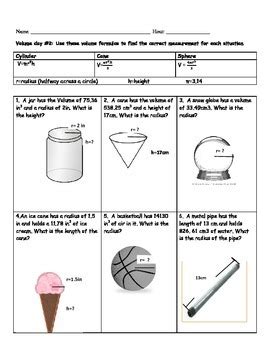 Volume Of Cones And Cylinders Worksheet