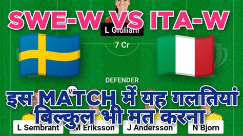 Swe W Vs Ita W Football Dream11 Team Swe W Vs Ita W Football Dream11