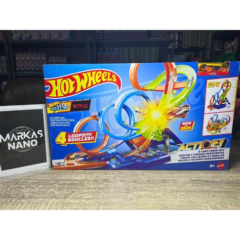 Jual Hot Wheels Hotwheels ACTION 4 LOOP CRASH OUT Track Set With Motorized Booster Original