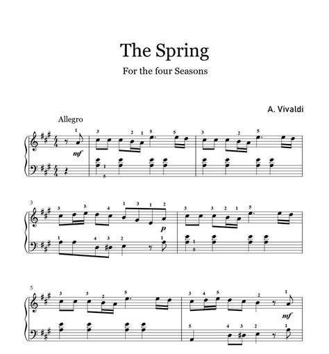 The Spring Piano Easy Sheet Music - Etsy