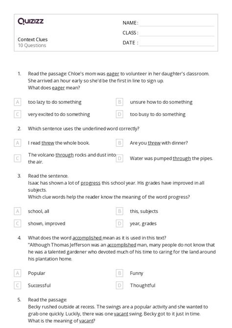 50 Determining Meaning Using Context Clues Worksheets For 4th Class On Quizizz Free And Printable