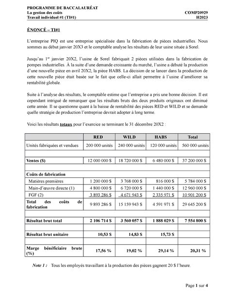 S Ti Cpa La Gestion Des Co Ts Comp Travail Individuel