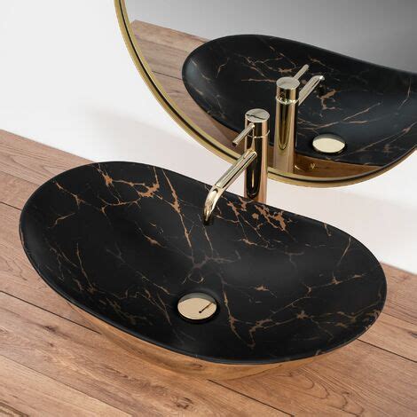 Lavabo Sobre Encimera Rea Royal In Black Marble Gold