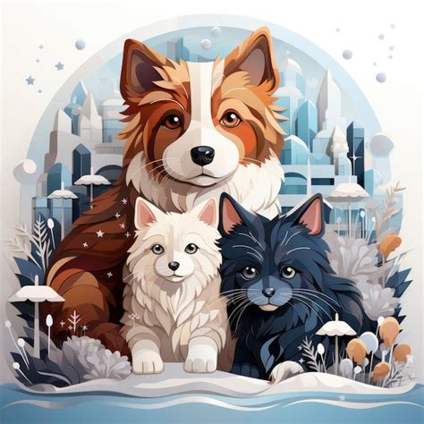 Premium Photo Dog And Cat Building A Snowcat Together Snowy Cartoon