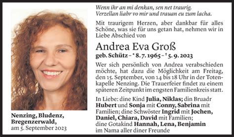 Todesanzeigen Von Andrea Eva Gro Todesanzeigen Vorarlberger Nachrichten