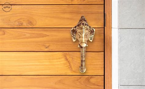 Two Moustaches Brass Antique Brown Crown Ganesha Door Handle 8 Inches Antique Brown Standard