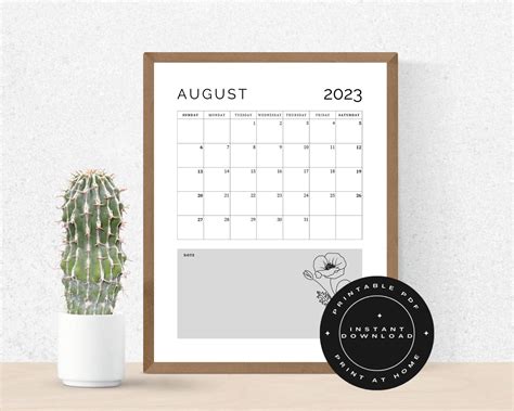 2023 Birth Flower Calendar Printable Minimalist Monthly Calendar In