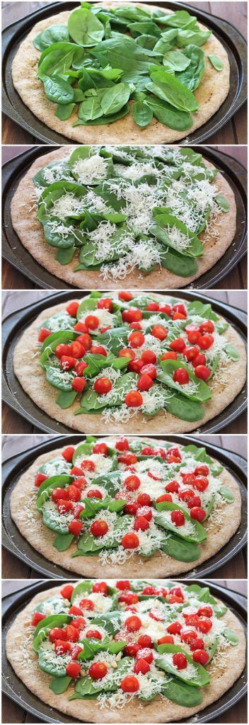 Roasted Garlic Spinach And Tomato Whole Wheat Pizza Yummy Healthy Easy