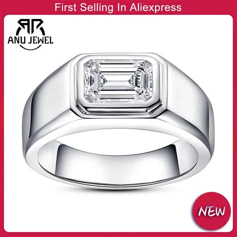 Anujewel 6 8mm 2ct D Color Emerald Cut Moissanite Men Rings 925