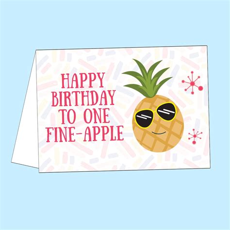 Happy Birthday Pineapple Card Instant Download Fine Apple Etsy