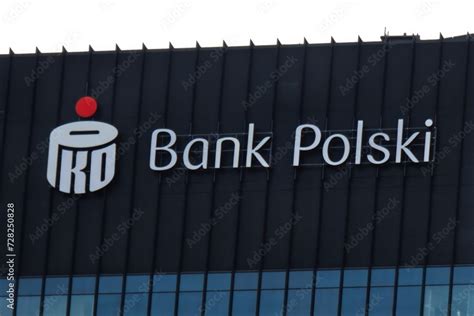 Pko Bank Polski Logo Signage On The Facade Of The Bank Warsaw Poland