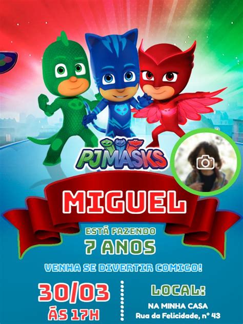 Invitación de cumpleaños de Pj Masks con foto in 2024 Pj mask Mask