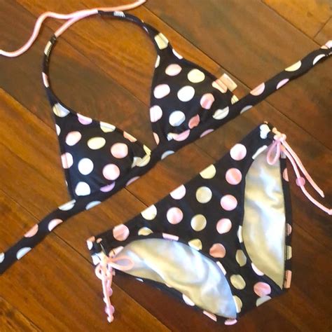 Xhilaration Swim Matching Top And Bottom Polka Dot Bikini Set