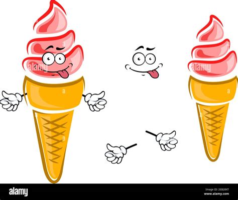 Sweet Strawberry Ice Cream Cone Cartoon Character With Crunchy Sugar