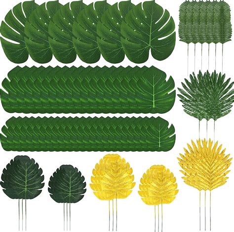 72 Pcs 10 Kinds Artificial Palm Leaves Tropical Plant Safari Leaves