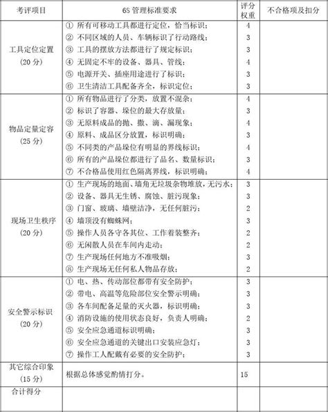 6s检查评分表word文档在线阅读与下载免费文档