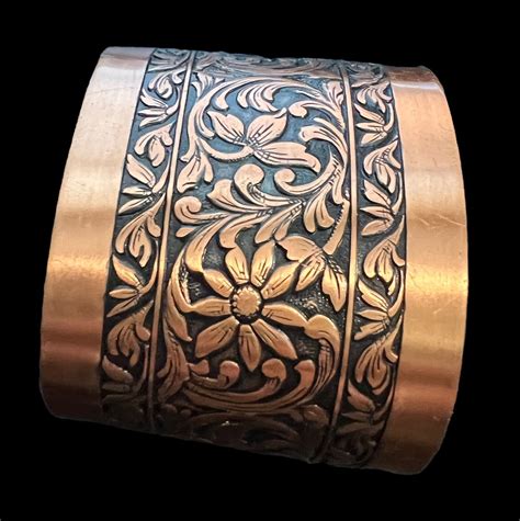 Solid Copper Bracelet Embossed Boho Style Chunky Statement Ebay