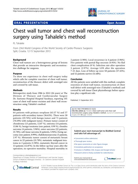 (PDF) Chest wall tumor and chest wall reconstruction surgery using ...