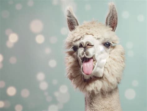 Portrait Of Cute Alpaca Lama Showing Tongue Stock Photo Image Of