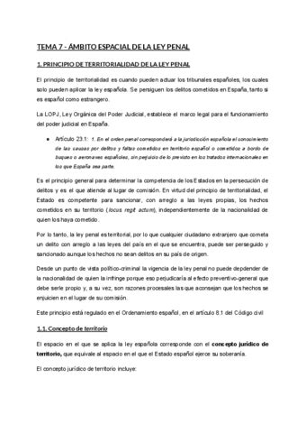 TEMA 7 DERECHO PENAL I Ambito Espacial De La Ley Penal Pdf