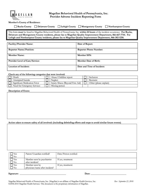 Fillable Online Appendix Z Adverse Incident Reporting BFormb Magellan