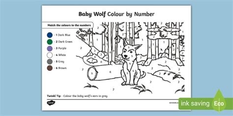 FREE Brilliant Baby Wolf Colour By Number Worksheet Twinkl KS1