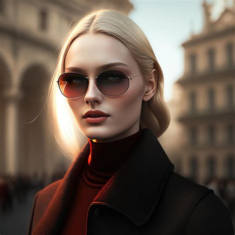 Premium Ai Image A Woman With Blonde Hair And Sunglasses Stands In