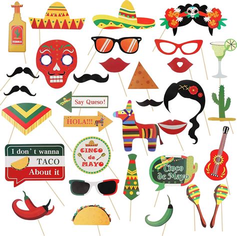 Lucleag Mexican Fiesta Photo Booth Props 32 Pcs Cinco De Mayo Photo Props Mexico