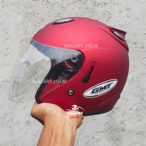 Jual HELM HALF FACE DOUBLE VISOR HELM GMT CENTRO MARUN DOFF MODEL