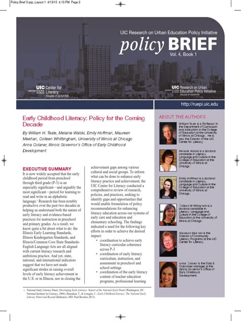 Early Childhood Literacy - Policy For The Coming Decade | PDF ...