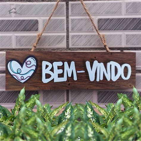 PLACA WELCOME BEM VINDO DECORATIVA DE MADEIRA 24 7 PLACA WELCOME BEM