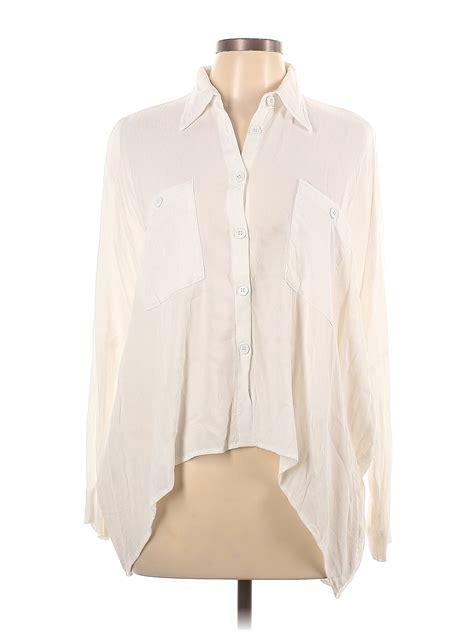 Olivaceous 100 Rayon White Ivory Long Sleeve Blouse Size L 75 Off