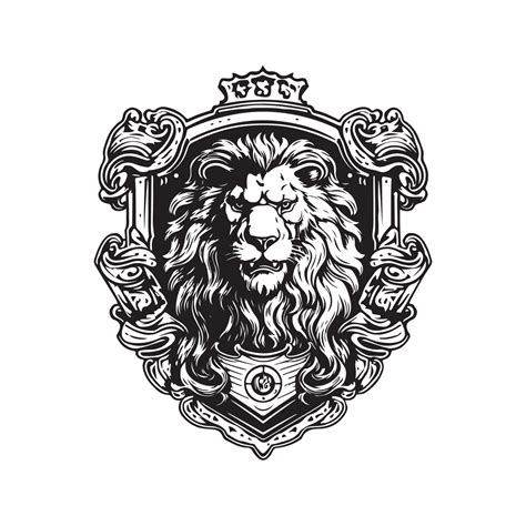 royal heraldic lion, vintage logo line art concept black and white color, hand drawn ...