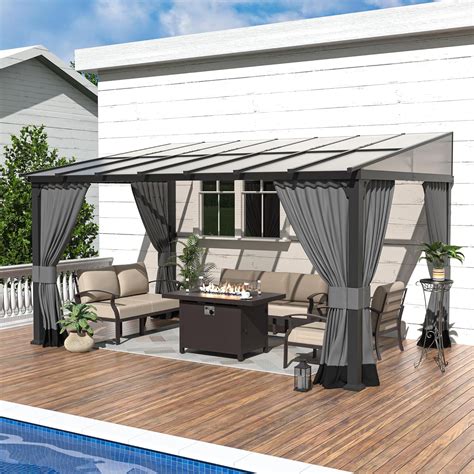 Outdoor Lean to Gazebo 10x14FT, Hardtop Wall Mounted Gazebo with ...