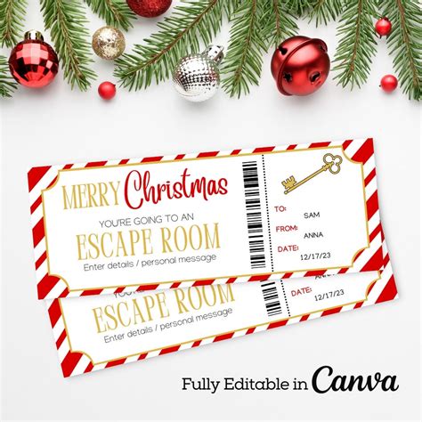 Christmas Escape Room Ticket Template Printable Holiday Game T Certificate Christmas Voucher