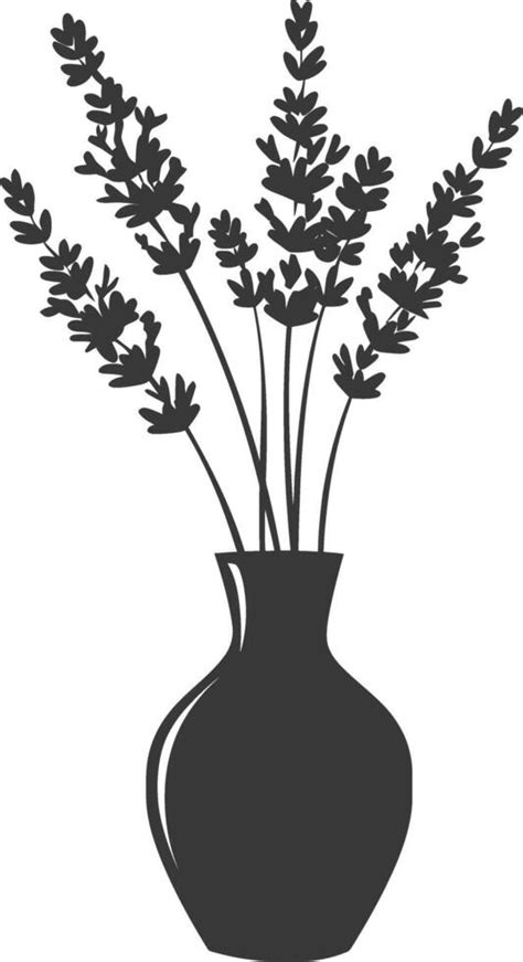 Ai Generated Silhouette Lavender Flower In The Vase Black Color Only