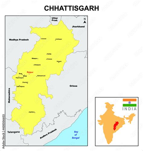 Chhattisgarh Map Showing International And State Boundary And District