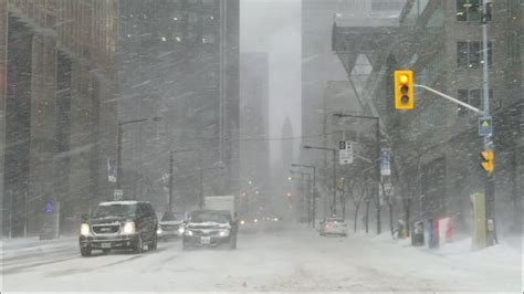 EXTREME SNOW STORM BLIZZARD And Ice Pellets In Downtown Toronto Canada